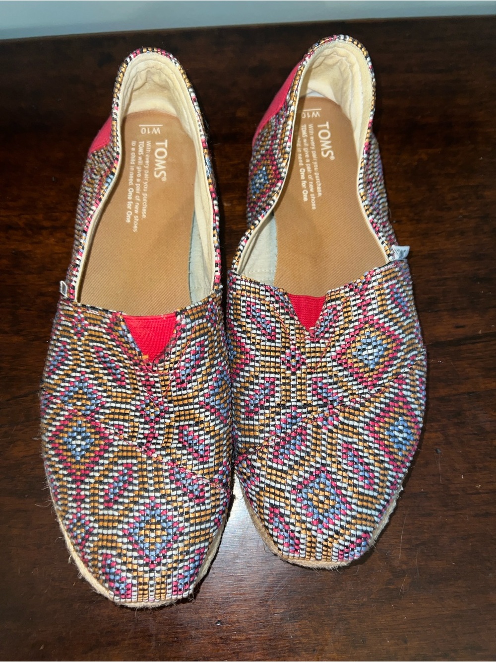 TOMS Multicolor Woven Slip-On Flats with Pink Accents